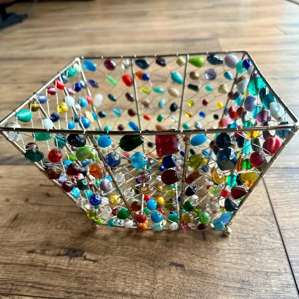 Multicolor Beaded Wire Decorative Basket